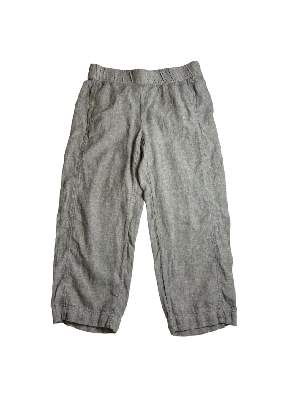 J Jill Purejill Linen Green 100% Linen Cropped Pants Womens Small Lagenlook